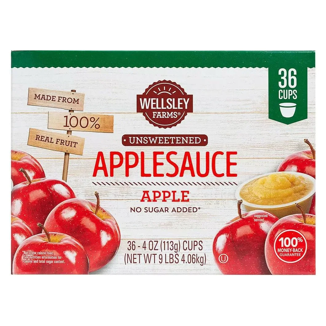 Wellsley Farms Unsweetened Applesauce Cups, case of 36 cups