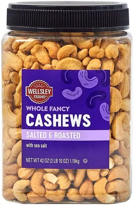 Wellsley Farms Whole Fancy Cashews, Salted & Roasted, 42 oz jar
