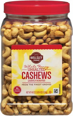 Wellsley Farms Whole Cashews, Unsalted & Roasted, 40 oz jar