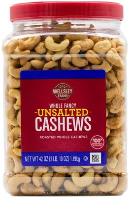 Wellsley Farms Whole Fancy Cashews, Unsalted, 42 oz jar