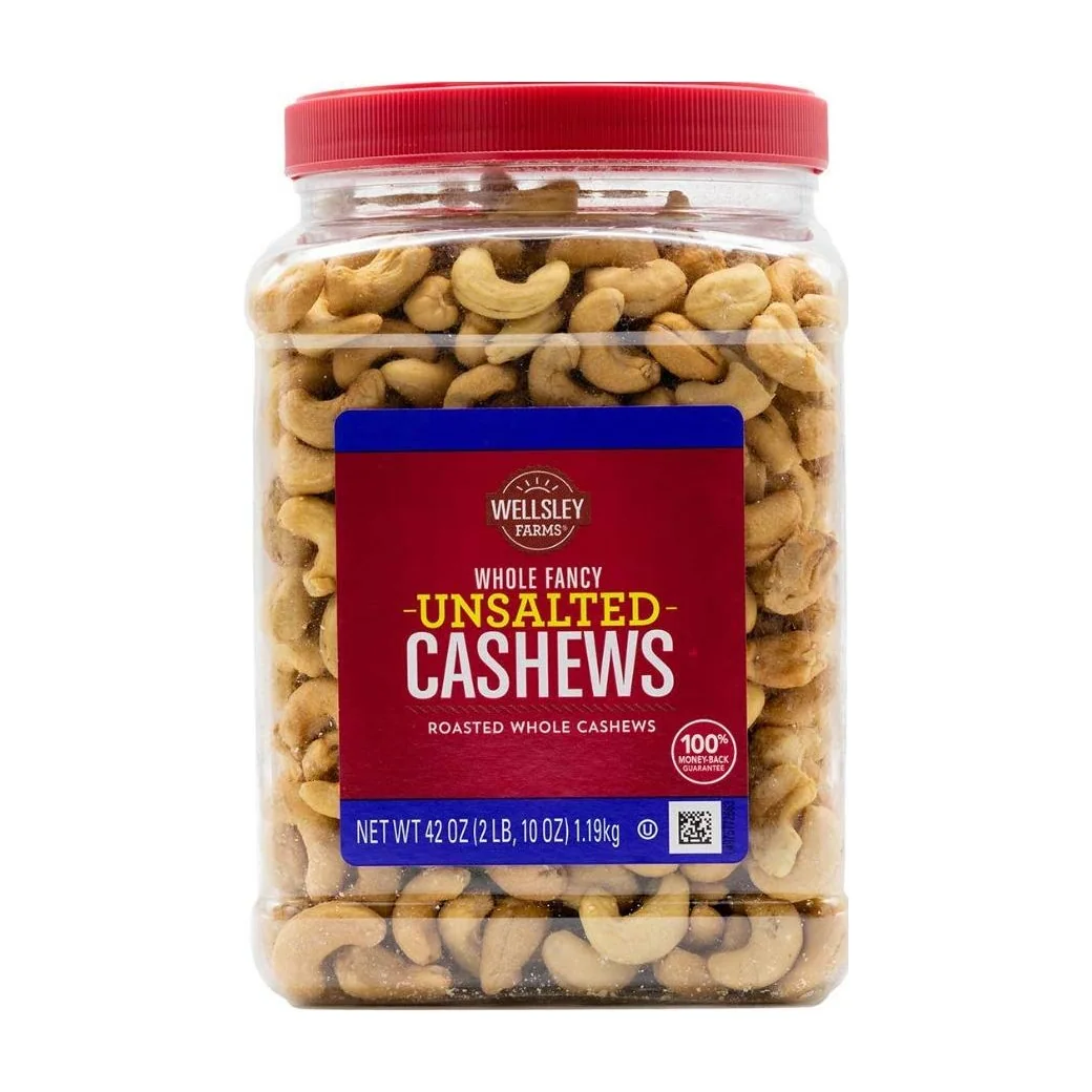 Wellsley Farms Whole Fancy Cashews, Unsalted, 42 oz jar