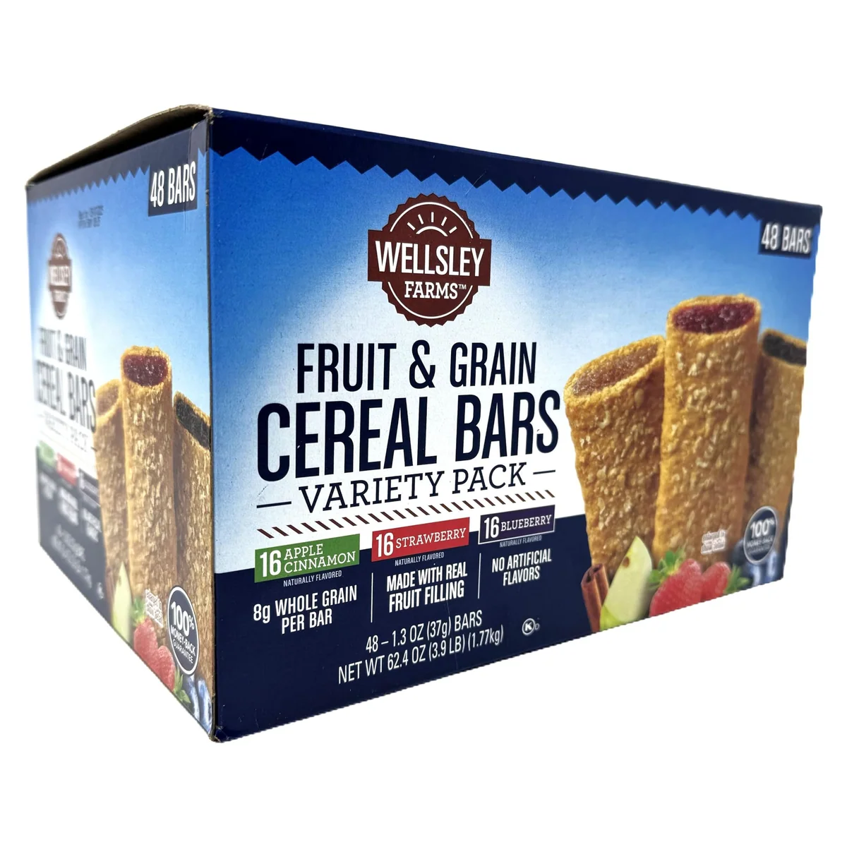 Wellsley Farms Fruit & Grain Cereal Bars Variety Pack, box of 48 bars