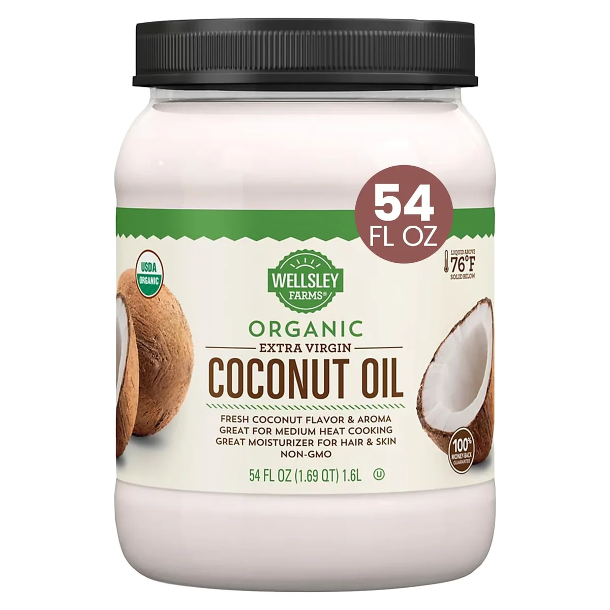Wellsley Farms Organic Extra Virgin Coconut Oil, 54 fl oz jar