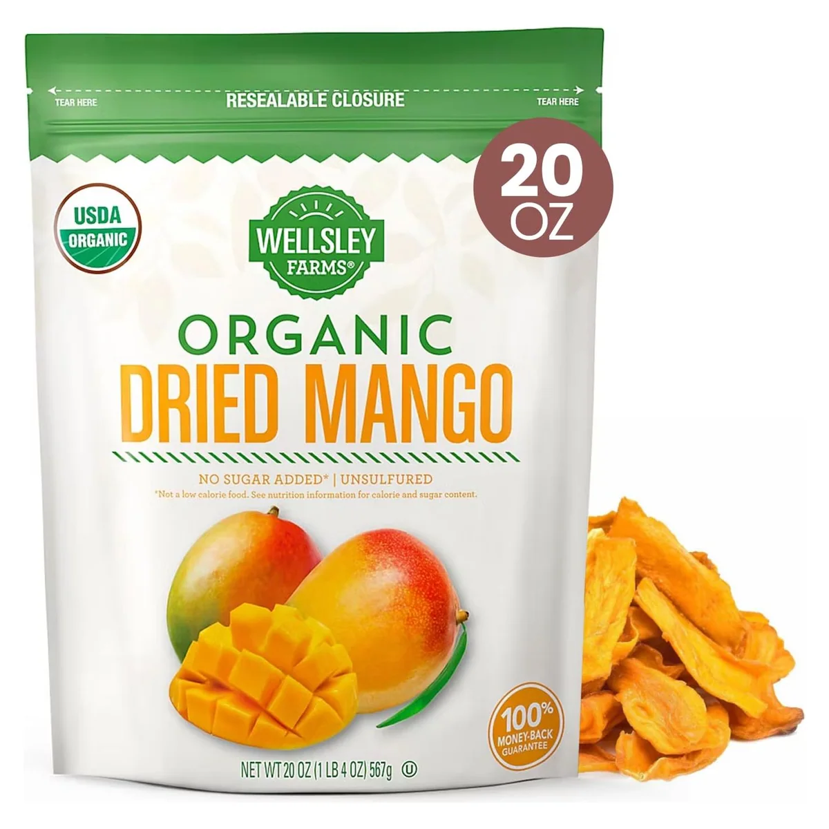 Wellsley Farms Organic Dried Mango, 20 oz bag