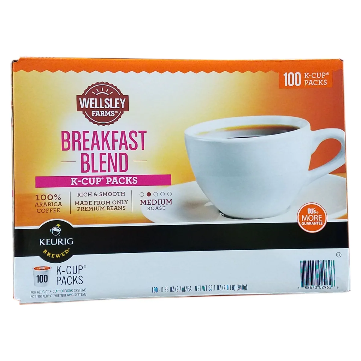Wellsley Farms Breakfast Blend K-Cup Pods, box of 100 pods
