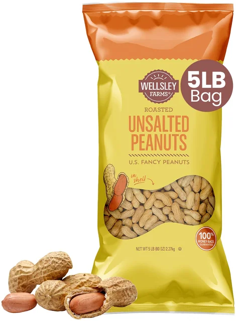 Wellsley Farms Unsalted Roasted Peanuts in the Shell, 5 lb bag