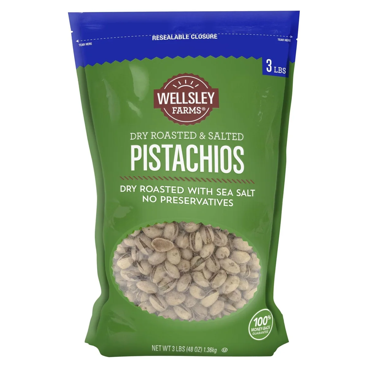 Wellsley Farms Roasted & Salted Pistachios, 48 oz bag